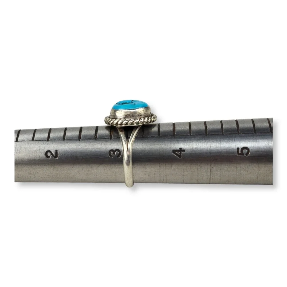 Signed Mike Chee Vintage Southwestern Sterling Silver Turquoise Ring Size 3.25